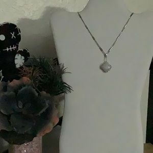 Authentic Moonstone Handset in Silver Setting on Stainless Steel Bar Chain